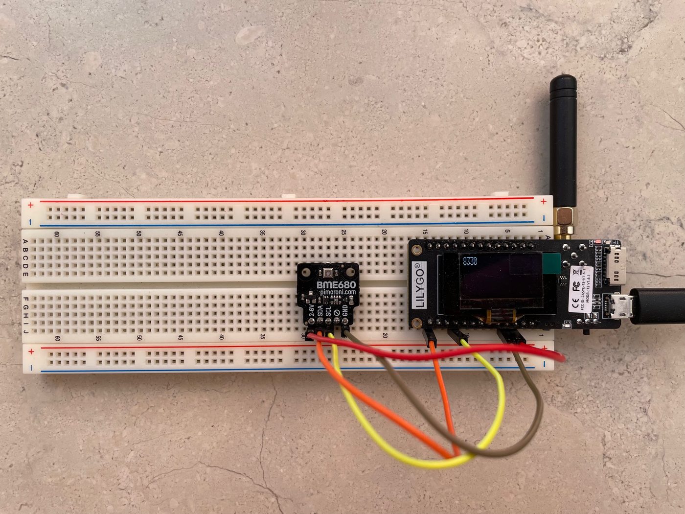 Sensor node: ESP32 LoRa board with BME680